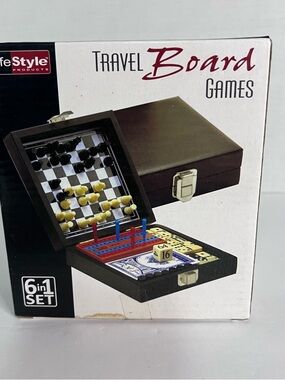 Life Style Bird Games Mini 6-in-1 Travel Game Set Chess Checkers Magnetic Pieces